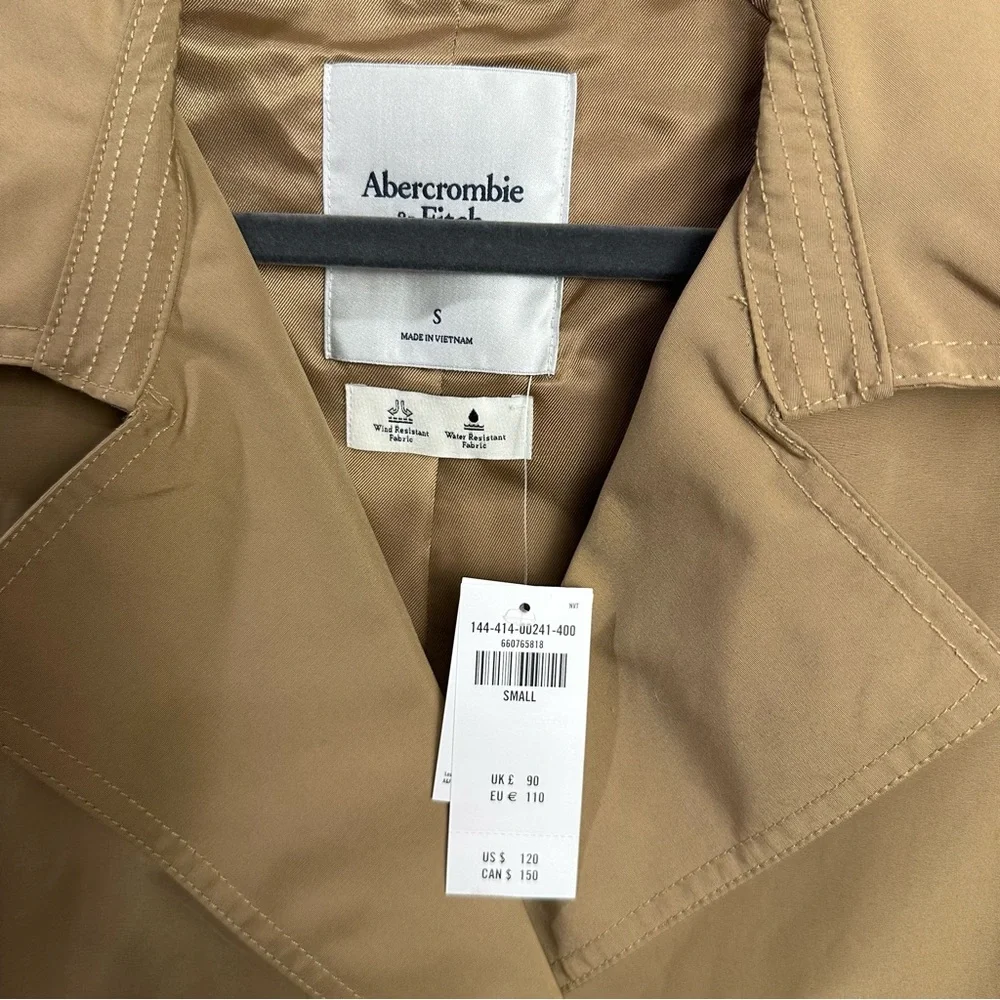 NWT Abercrombie and Fitch Relaxed Short Trench Coat In Caramel Size S - Picture 9 of 9